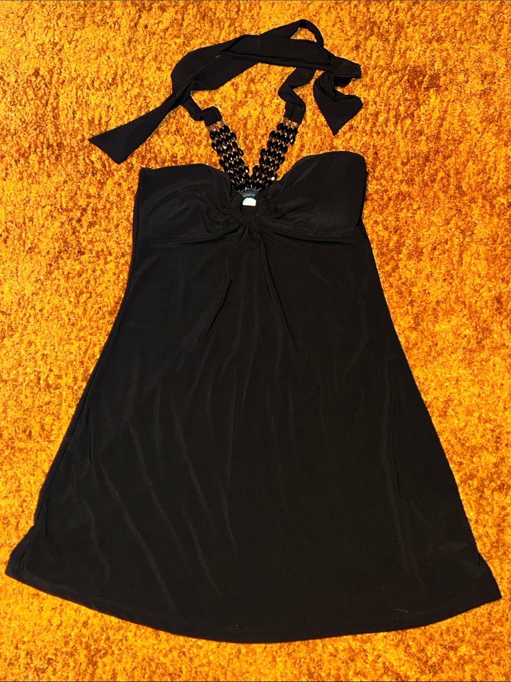 Elegant Strapless Black Beaded Halter Dress